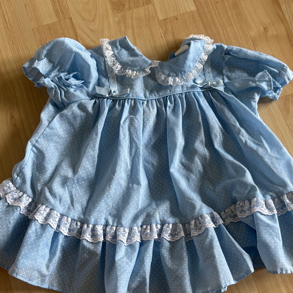 Light Blue Polka Dot Lace Baby Dress